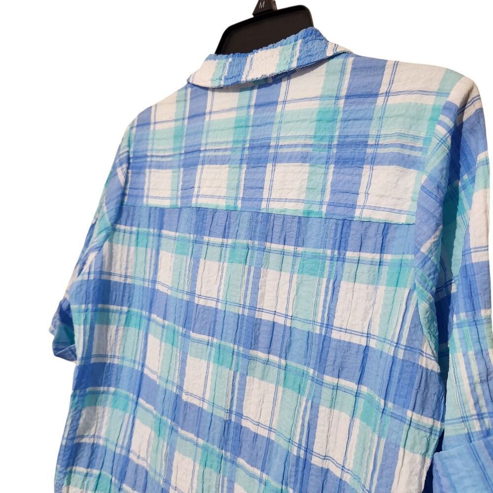 Rebeca Malone Top Size Medium Blue Plaid Front Buttons Short Sleeve - Picture 5 of 10